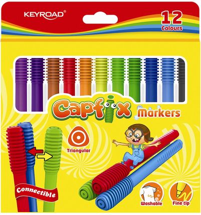Keyroad Flamastry Capfix Markers Zmywalne 12 Kolorów