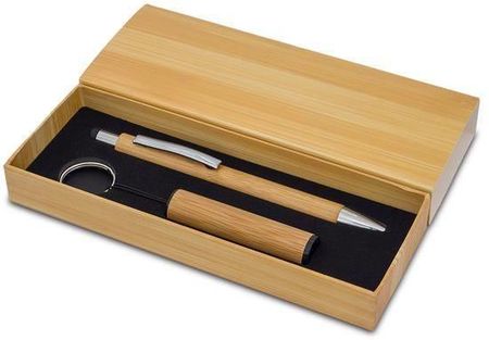 Bambusowy długopis i latarka w pudełku Pelak, beżowy