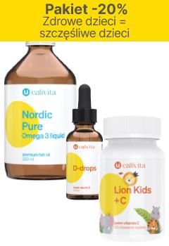 Pakiet -20%: Zdrowe dzieci = szczęśliwe dzieci Pakiet Calivita -20%: Nordic Pure Omega 3 liquid + D-Drops liquid vitamin D + Lion Kids +C