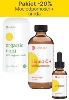 Pakiet -20%: Moc odporności + uroda Pakiet Calivita -20%: Organic Noni with Organic Fruits + Liquid C+ bioflavonoids + D-Drops liquid vitamin D