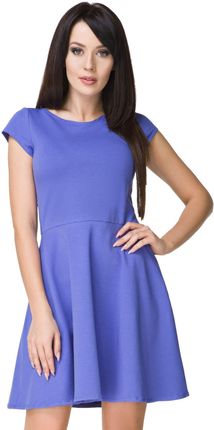Rozkloszowana sukienka bawełniana z krótkim rękawem (Niebieski, L)
