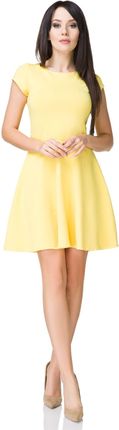 Rozkloszowana sukienka bawełniana z krótkim rękawem (Żółty, XS)