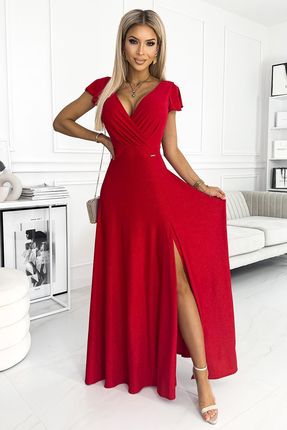 Wieczorowa maxi sukienka z brokatem- czerwona