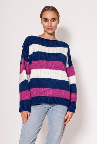 Sweter Damski Model SWE299 Cobalt/Pink/Ecru - MKM - Ceny i opinie