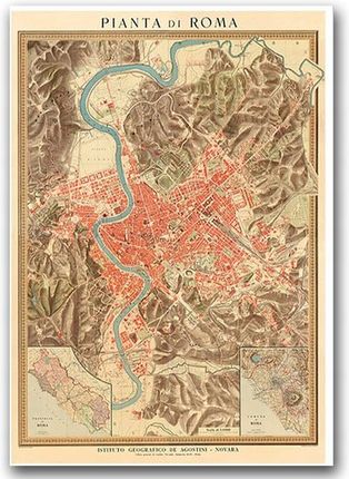 Retro Plakat Stara Mapa Roma Włochy A1 60X85 Cm