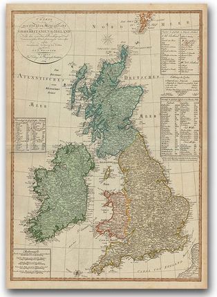 Postertones Plakat Vintage Do Pokoju Mapa Wielkiej Brytanii A2