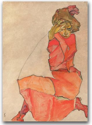Postertones Plakat Vintage Klęcząca Kobieta Egon Schiele A2