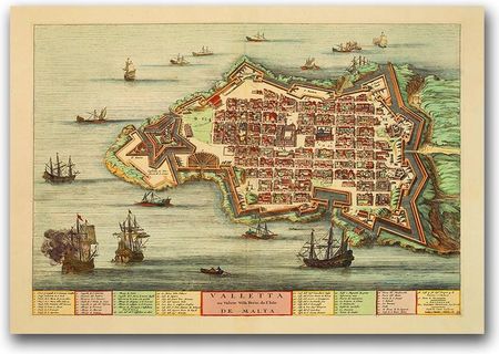 Postertones Vintage Plakat Stara Mapa Wyspy Malta Valletta A2