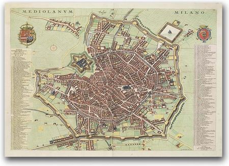 Postertones Plakat Ścienny Stara Mapa Milano Italia A1