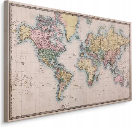 Muralo Obraz Na Płótnie Kolorowa Mapa Świata Retro 120X80