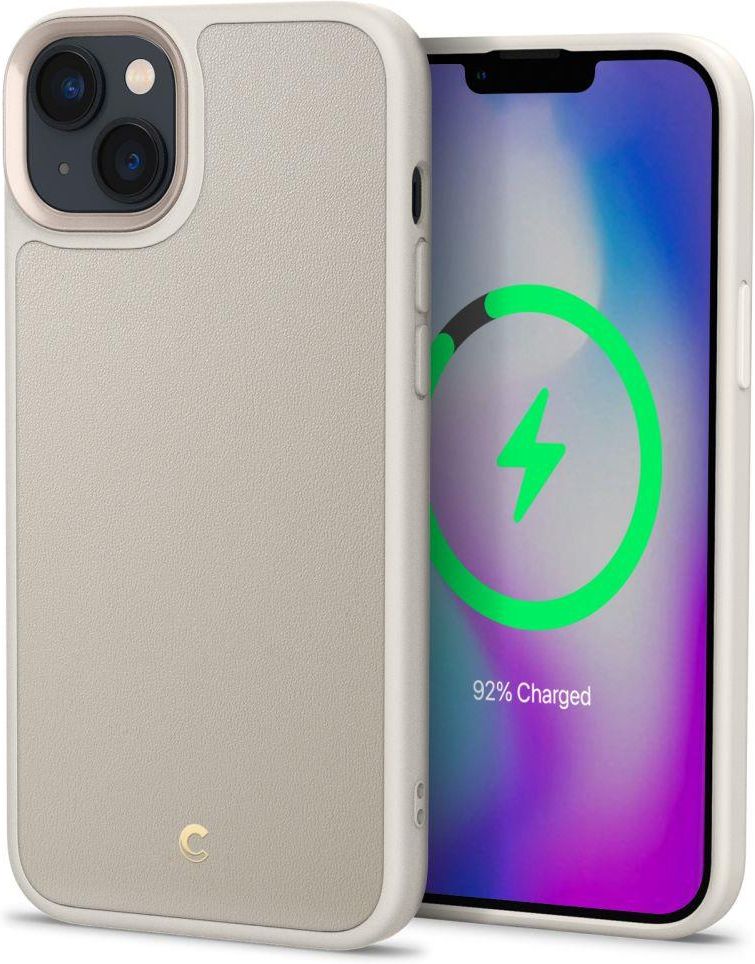 CYRILL di Spigen Kajuk Mag [Ricarica Magnetica] Cover Compatibile con iPhone 14 Pro 6.1 (2022) Custodia TPU Bumper Protettiva Antiurto in Pelle PU Premium - Cream