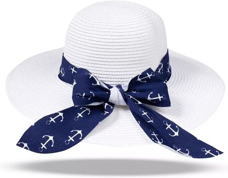 Damski kapelusz słomkowy z kokardą marynarski styl