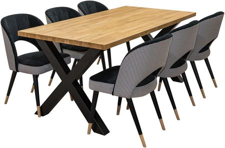 Wioleks Zestaw Mebli: Designerski Stół Carbon 160/90cm + 6 Krzeseł Kw 112 Pepitka
