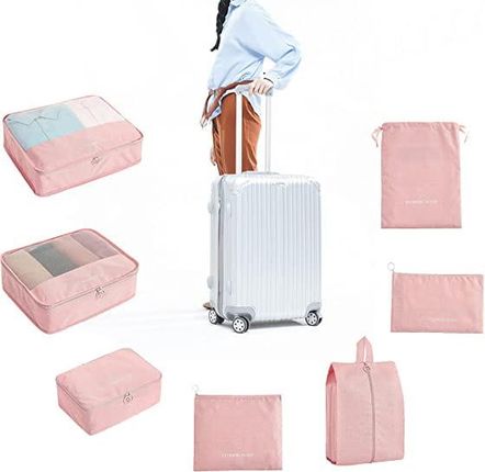Zestaw 7 organizerów do walizki podróżnej MANHATTAN różowych