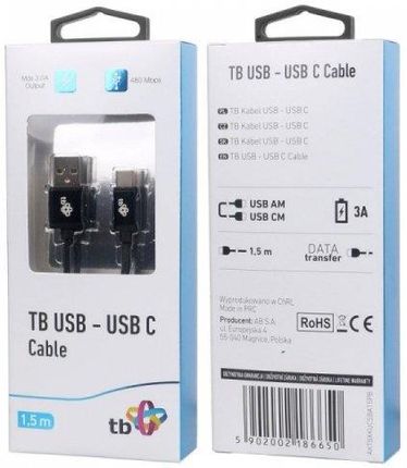 Tb Kabel USB-USB C 1.5m czarny sznurek premium (AKTBXKUCSBA15PB)