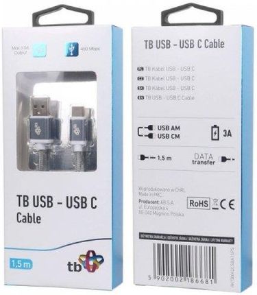 Tb Kabel USB-USB C 1.5m szary sznurek premium (AKTBXKUCSBA15PS)