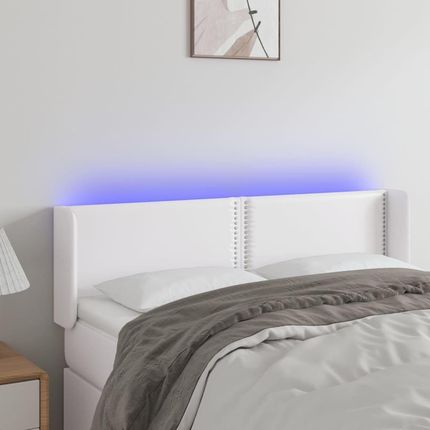Vidaxl Zagłówek Do Łóżka Z Led Biały 147X16X78 88 Cm Sztuczna Skóra 12726856