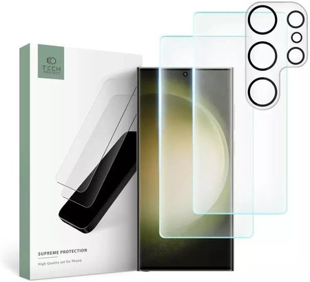 4Kom.Pl 2X Szkło Hartowane Na Ekran Supreme Set + Ochrona Obiektywu Do Samsung Galaxy S23 Ultra Clear