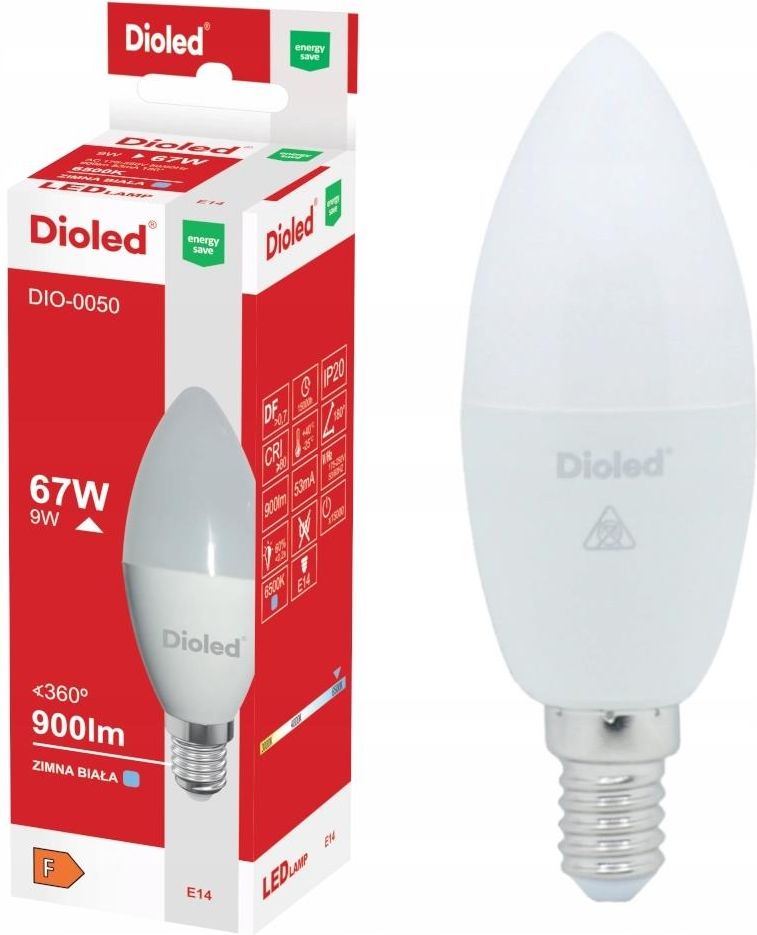 Dioled Żarówka Led świeczka E14 9W barwa zimna 900lm (DIO0050) - Opinie ...