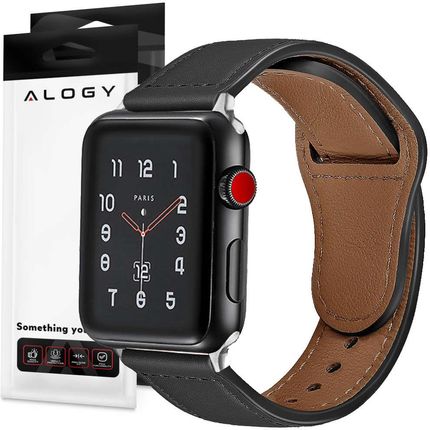 Alogy Pasek Leather Strap Band Skóra Do Apple Watch 1/2/3/4/5/6/7/8/Se/Ultra (42/44/45/49Mm) Czarny
