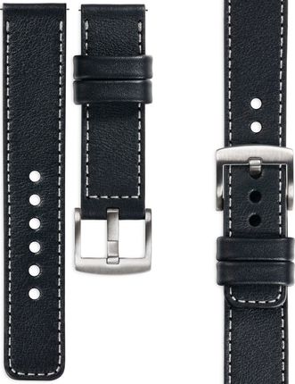 Movear Prestige C1 Czarny Skórzany Pasek 22Mm Do Zegarka / Smartwatcha | Różowe Przeszycie