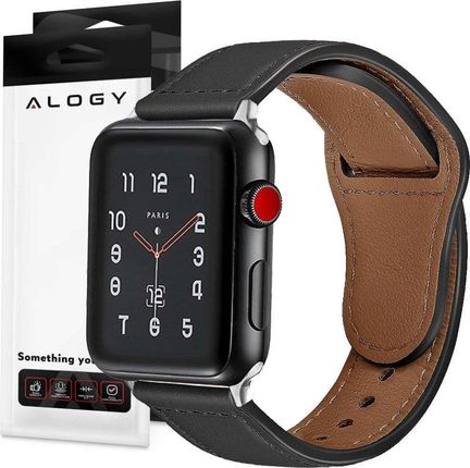 Alogy Elegancki Pasek Skórzany Leather Strap Band Do Apple Watch 4/5/6/7/8/Se/Ultra (42/44/45/49Mm) Black Uniwersalny