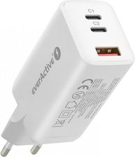 Ładowarka sieciowa everActive GaN SC-650Q z gniazdem USB QC4+ oraz 2x USB-C PD PPS 65W - biała