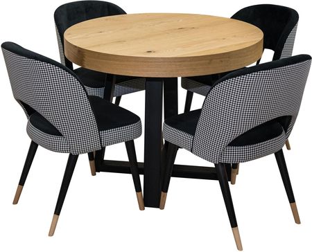 Zestaw Mebli : Designerski Stół Sj971 Rozkładany 100 100cm Z Wkładką + 4 Krzesła Kw112 Pepitka .Styl Loft
