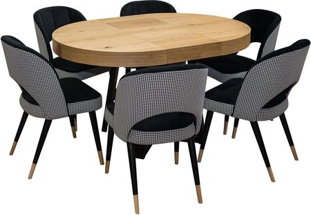 Zestaw Mebli : Designerski Stół Sj971 Rozkładany 100 100cm + Wkładka + 6 Krzesła Kw112 Pepitka .Styl Loft