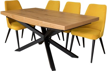 Stół Rozkładany Sj50 160 88 + 2×40cm Wkładka + 4 Krzesła Kj Kubełek Olo