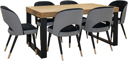 Zestaw Mebli : Designerski Stół Sj51 140 80 + 40 Cm Rozkładany + 6 Krzeseł Kw112 Pepitka.Styl Loft