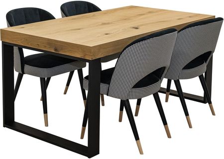 Zestaw Mebli: Designerski Stół Sj51,160 90 +Wkładka Rozkładany + 6 Krzeseł Kw 112 Pepitka. Styl Loft