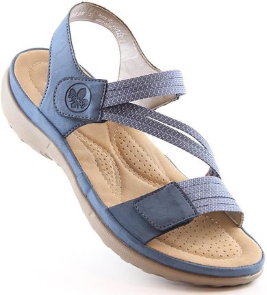 Komfortowe sandały damskie na rzepy niebieskie Rieker 64870-14