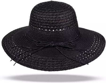 Ażurowy damski kapelusz słomkowy z rafii czarny