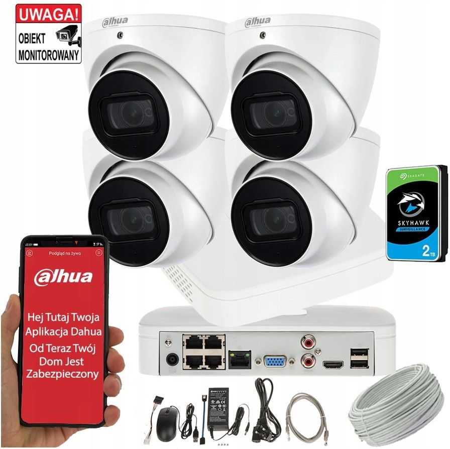 Kamera IP wewnętrzna/zewnętrzna Dahua IPCHDW3841EMS0280BNVR4104P4KS2L ...