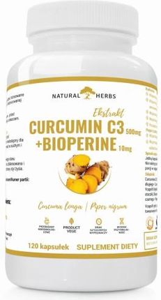 CURCUMIN C3 COMPLEX 500mg BIOPERINE 10mg PRODUCT VEGE 120 KAPSUŁEK Natural Herbs