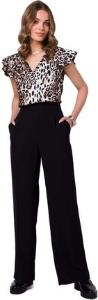 Eleganckie spodnie z wysokim stanem z szerokimi nogawkami (Czarny, S)