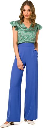 Eleganckie spodnie z wysokim stanem z szerokimi nogawkami (Niebieski, S)
