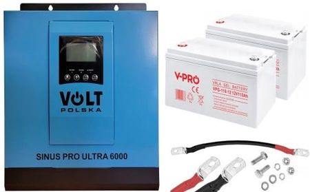 Inwerter solarny SINUS PRO ULTRA 6000 24/230V (3000/6000W) + 2x akumulator żelowy Volt GEL VPRO Premium 12V 110Ah