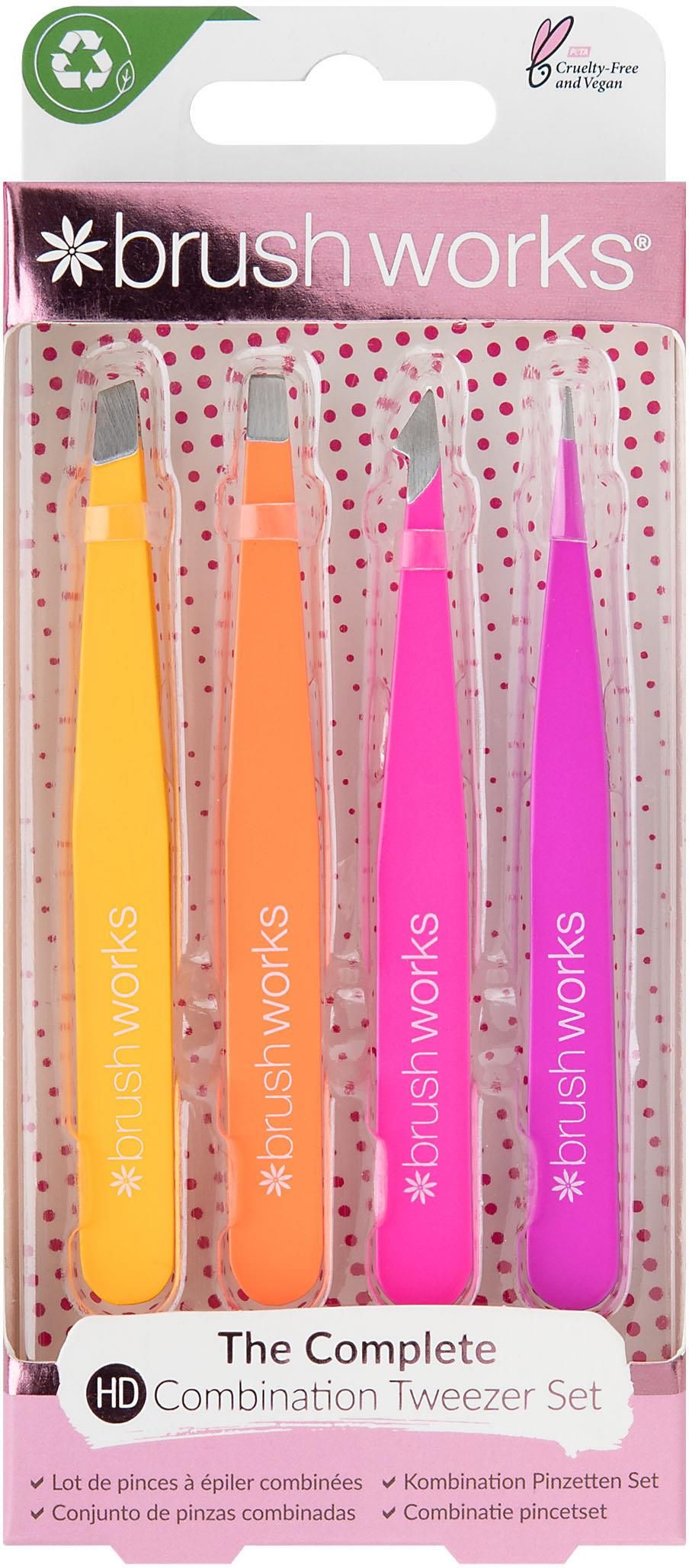 Brushworks HD 4 Piece Combination Tweezer Set Pink