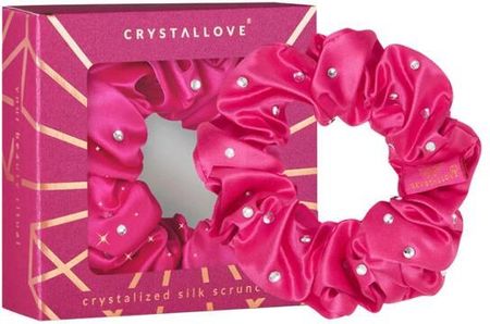 Crystallove Jedwabna Gumka Do Włosów Z Kryształkami Różowa Silk Hair Elastic With Crystals Hot Pink