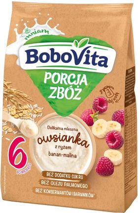 BoboVita Porcja Zbóż mleczna owsianka z ryżem banan malina po 6. miesiącu życia 210g