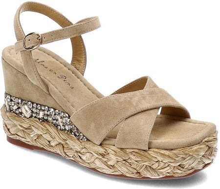 Beżowe Sandały Alma En Pena Eleganckie Buty Na Koturnie
