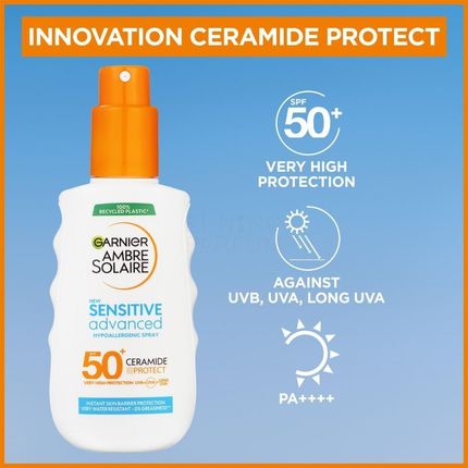 Garnier Ambre Solaire Sensitive Advanced Hypoallergenic Spray SPF50+ preparat do opalania ciała 150 ml  - zdjęcie 4