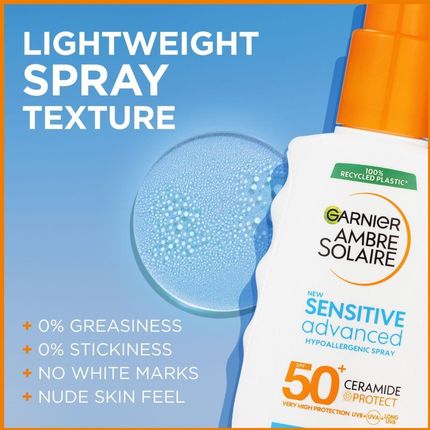 Garnier Ambre Solaire Sensitive Advanced Hypoallergenic Spray SPF50+ preparat do opalania ciała 150 ml  - zdjęcie 2