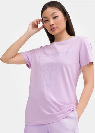 Damski t-shirt z nadrukiem Guess Adele SS CN Tee - fioletowy