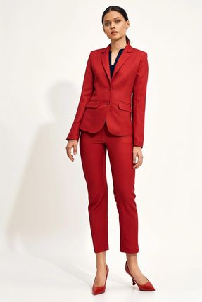 Czerwony garnitur damski z wąskimi spodniami
