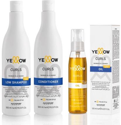 Yellow Curls Zestaw Szampon 500ml + Odżywka 500ml + Olejek 125ml Do Włosów Kręconych I Falowanych