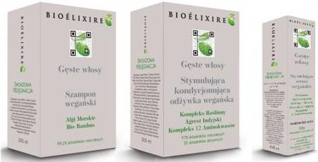 Bioelixire Gęste Włosy Zestaw Wegański Przeciw Wypadaniu Włosów Szampon 300ml Odżywka 300ml Serum 150ml