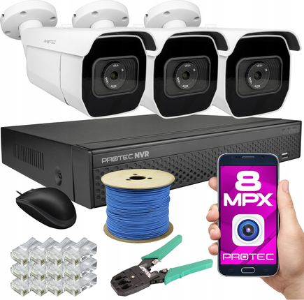 Protec Cyfrowy Monitoring 3 Kamery Ip 8Mpix 4K Premium (PRNVR03T28POEBD)